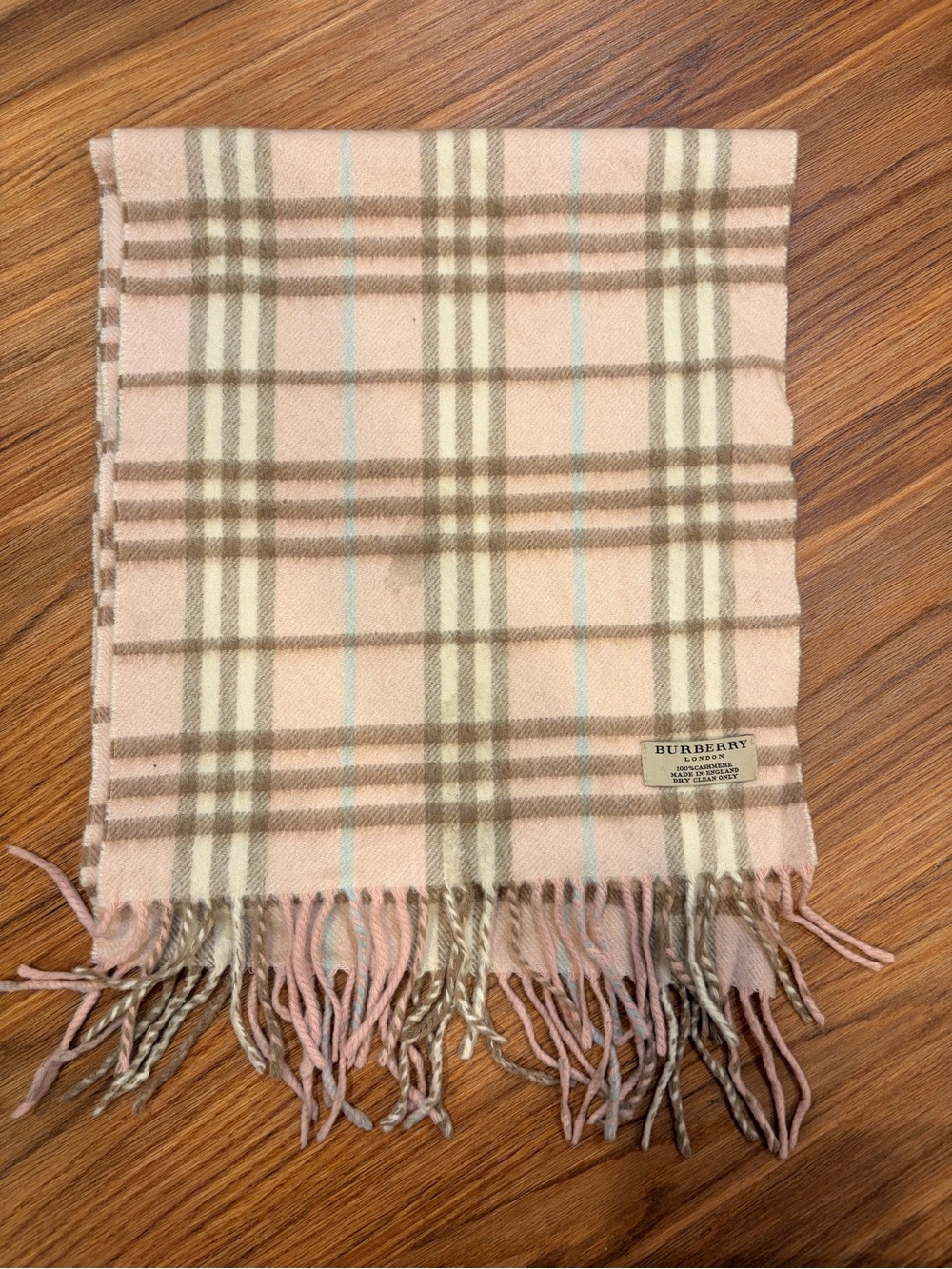 Vintage Burberry Pink & Beige Classic Check Cashmere Scarf